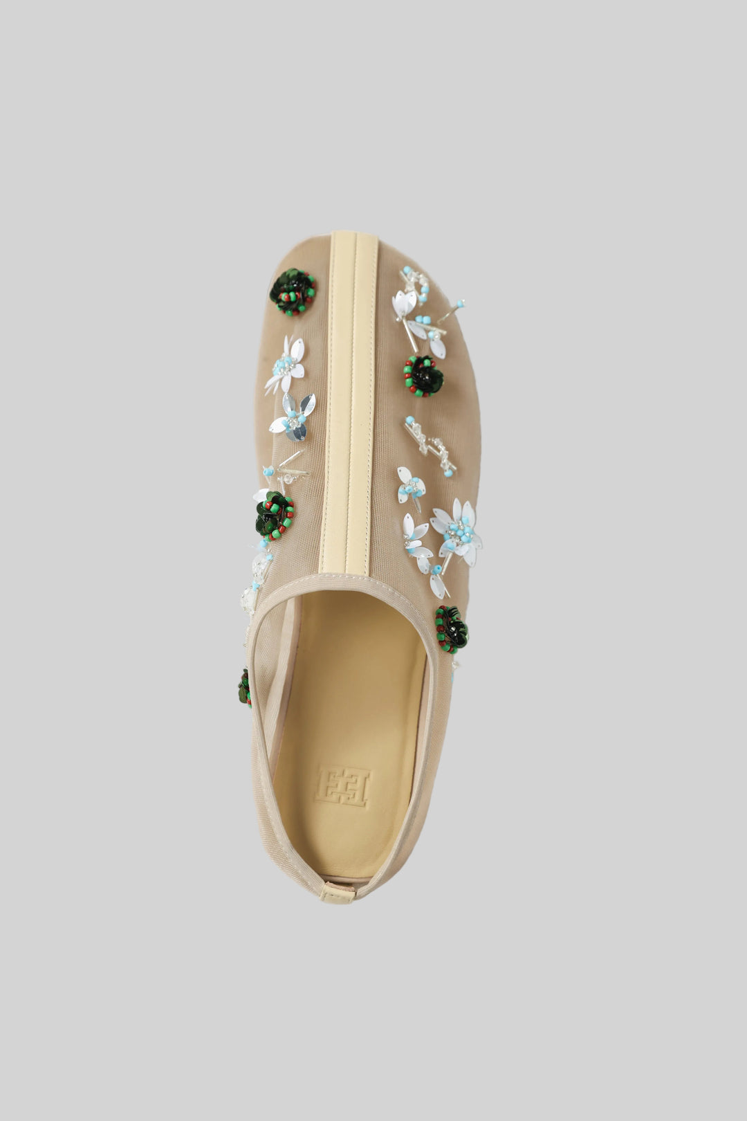 Mesh Cream Beaded Mules
