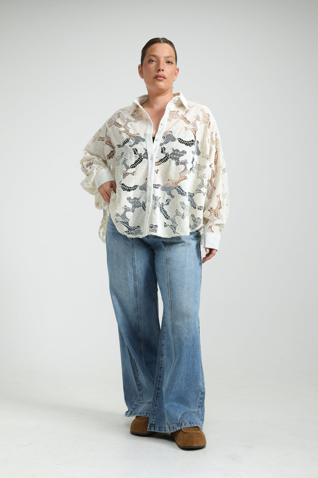 Floral White Lace Buttoned Shirt