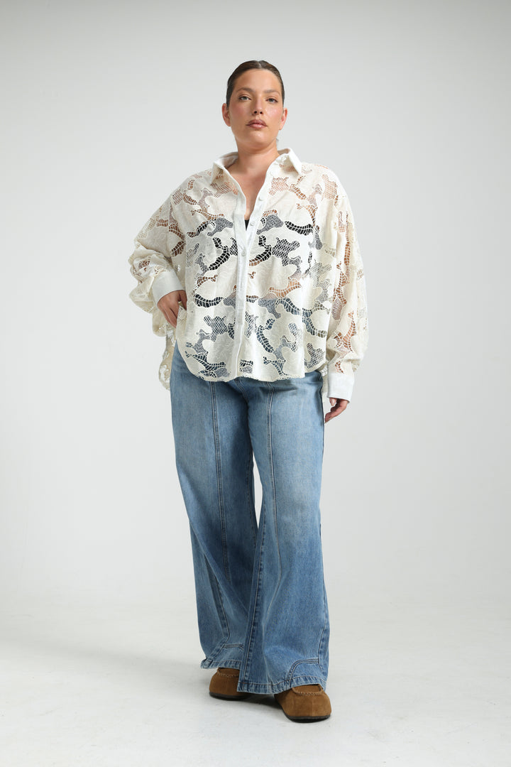 Floral White Lace Buttoned Shirt
