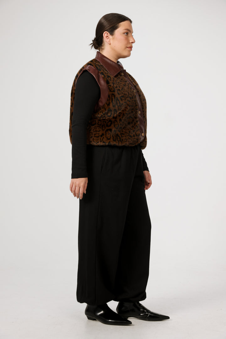 וסט מנומר לאישה מידה לארג Fluffy Leopard Vest 