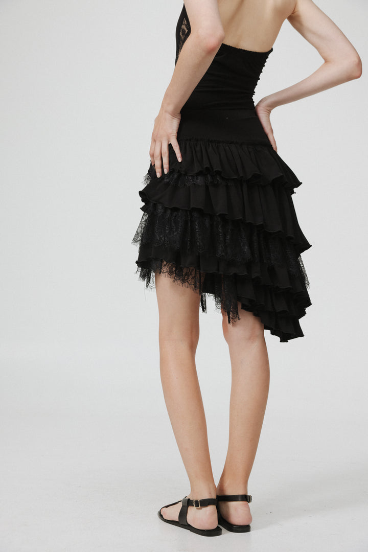 Asymmetric Black Mini Skirt