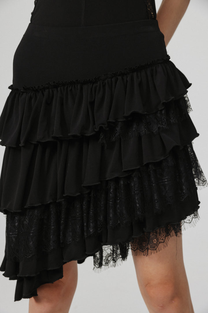 Asymmetric Black Mini Skirt