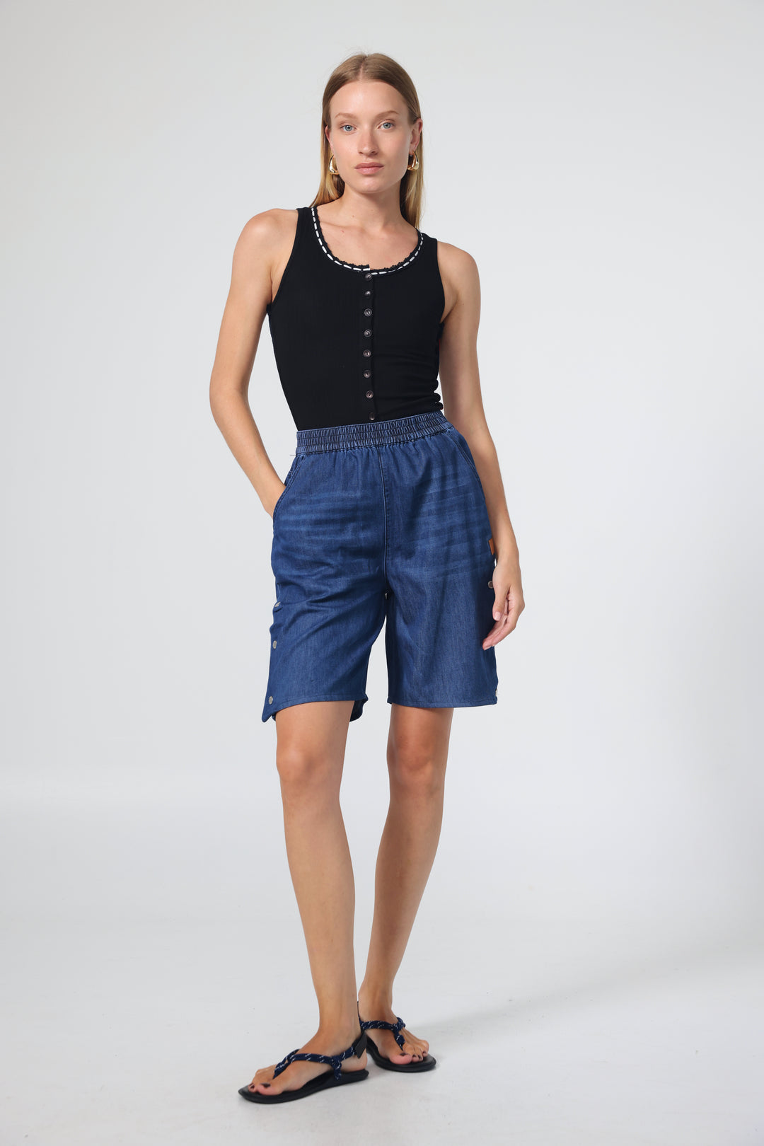 Popper Blue Denim Shorts