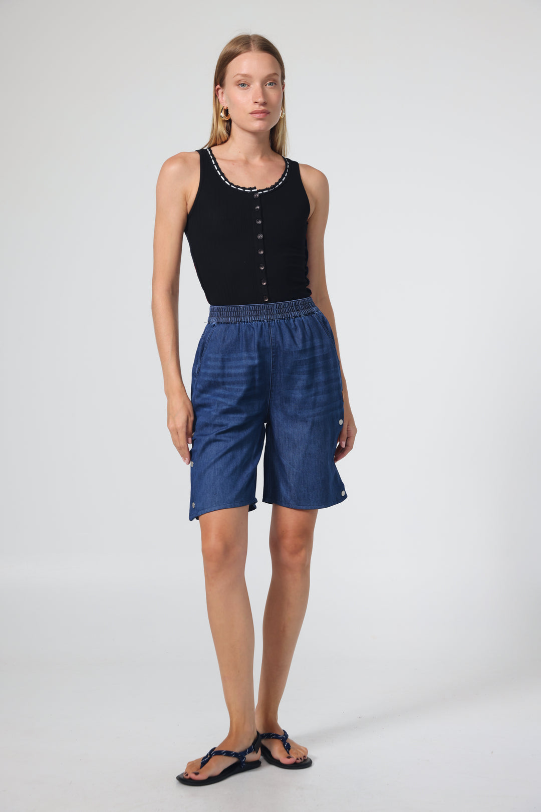 Popper Blue Denim Shorts
