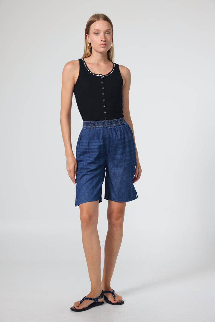 Popper Blue Denim Shorts