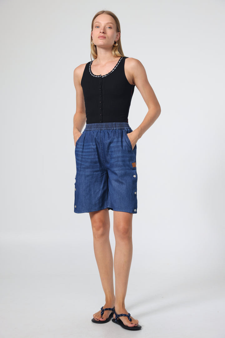 Popper Blue Denim Shorts