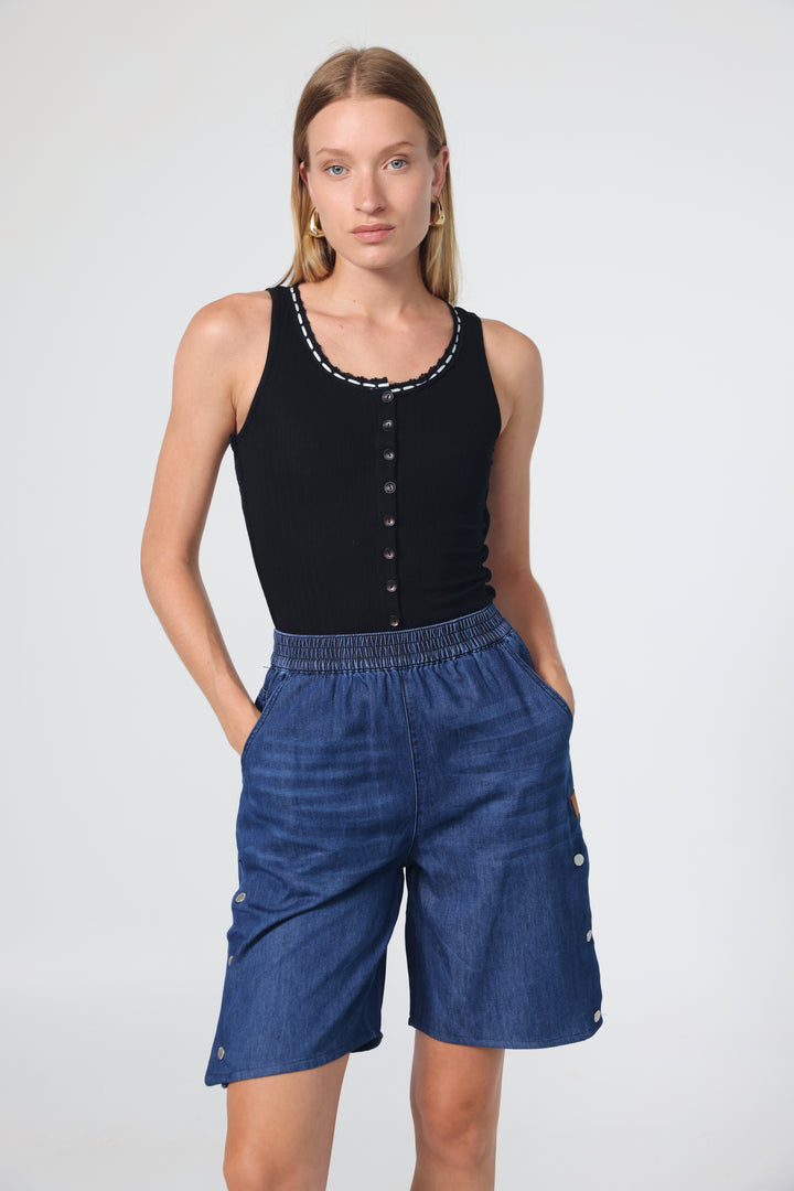 Popper Blue Denim Shorts