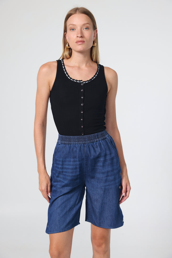 Popper Blue Denim Shorts