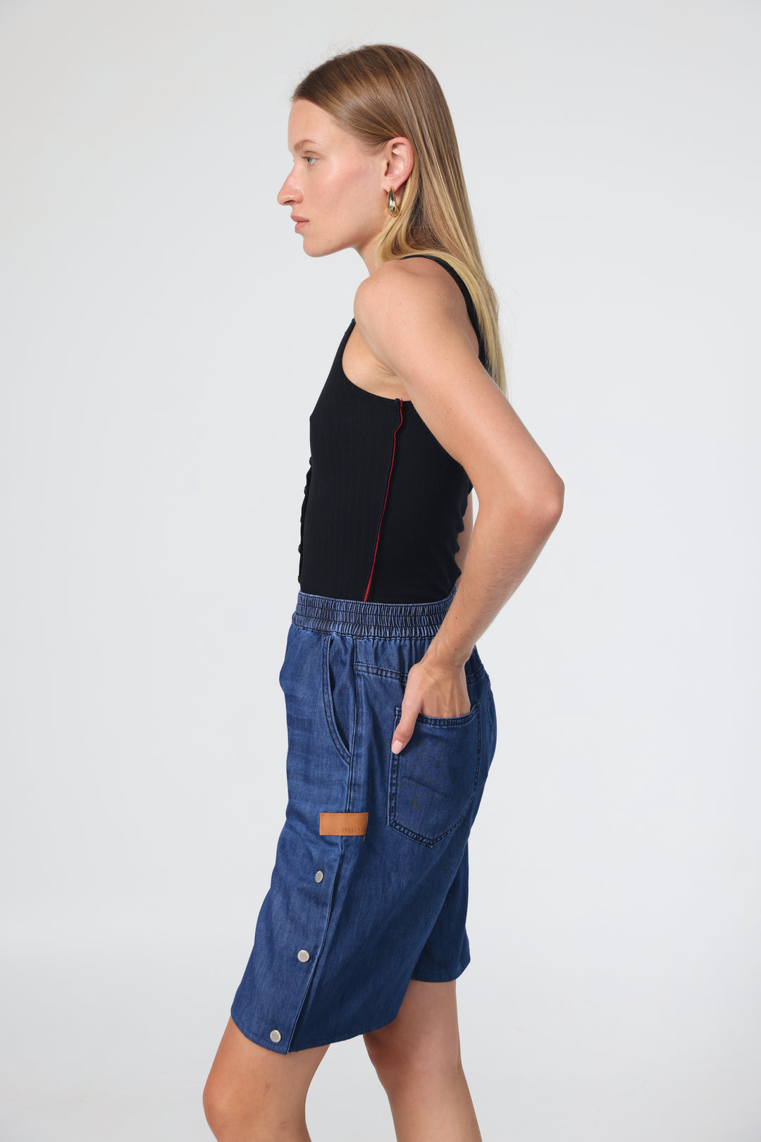 Popper Blue Denim Shorts