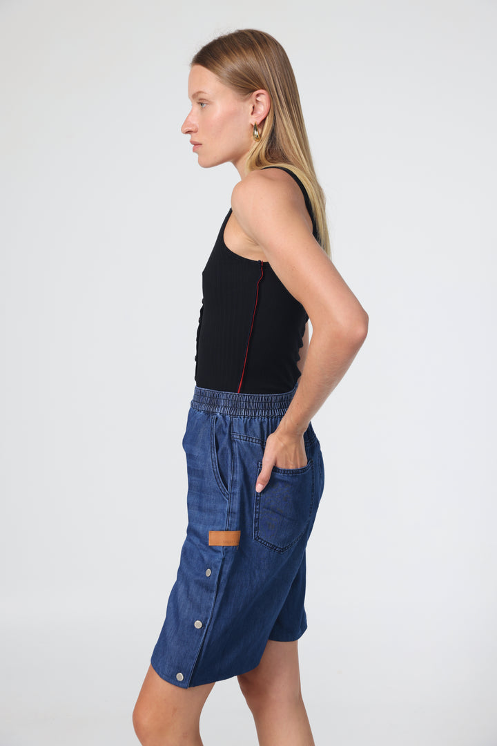 Popper Blue Denim Shorts