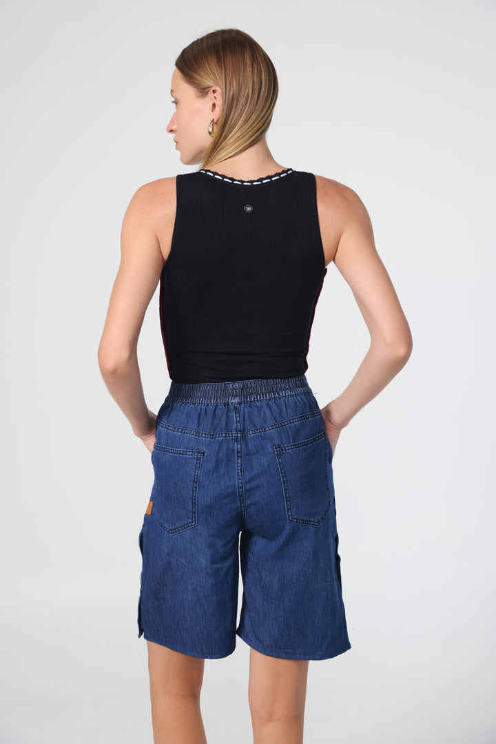 Popper Blue Denim Shorts