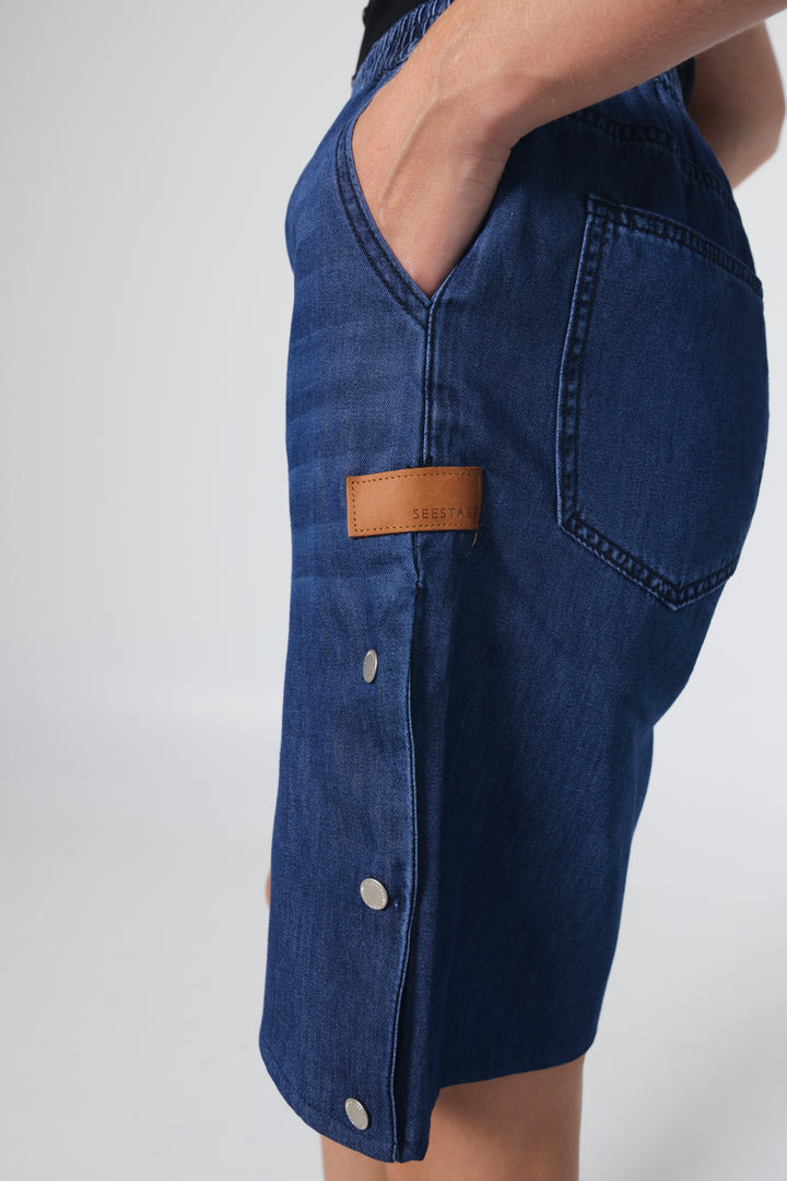 Popper Blue Denim Shorts