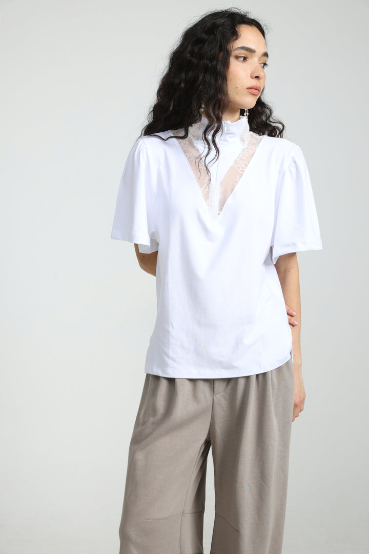 Adamon White Lace Polo