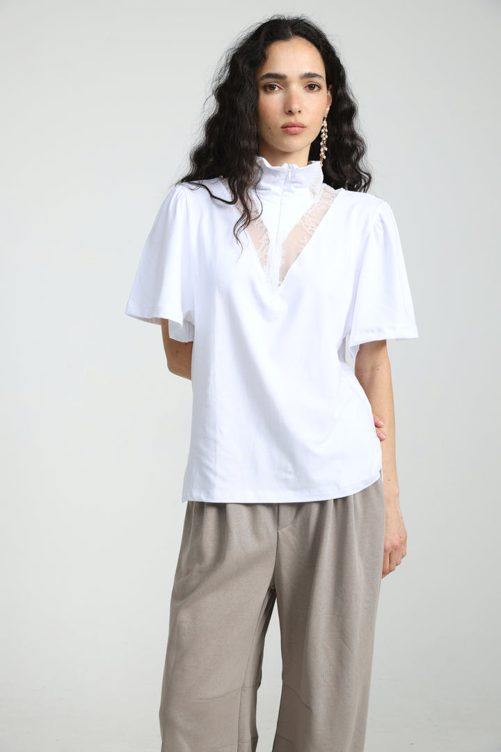 Adamon White Lace Polo