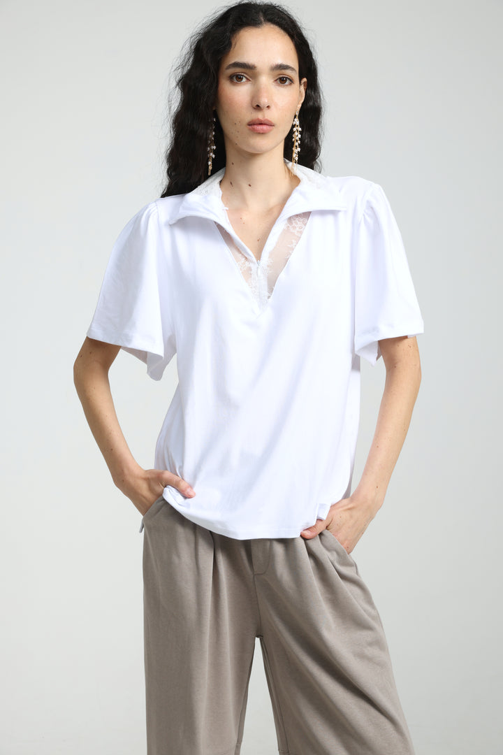 Adamon White Lace Polo