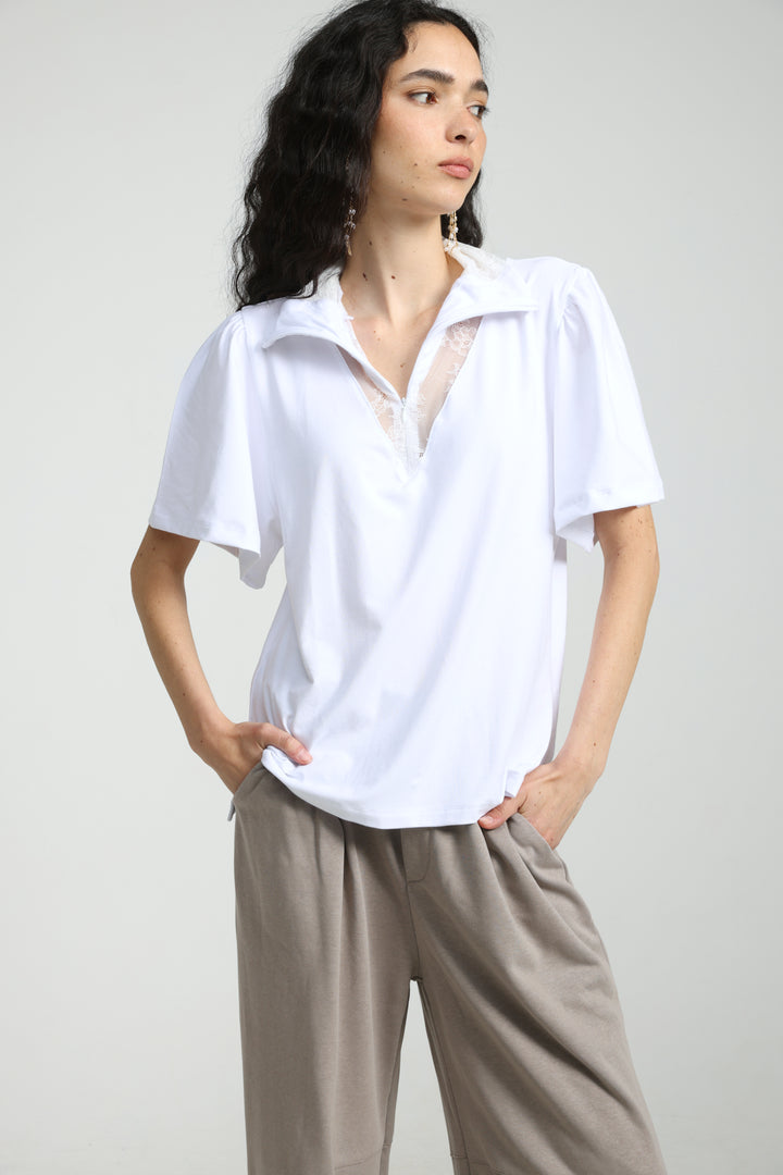 Adamon White Lace Polo