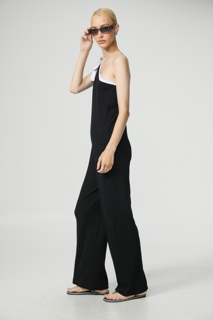 אוברול כתף אחת שחור מידה XS Tie Black&White One Shoulder Jumpsuit