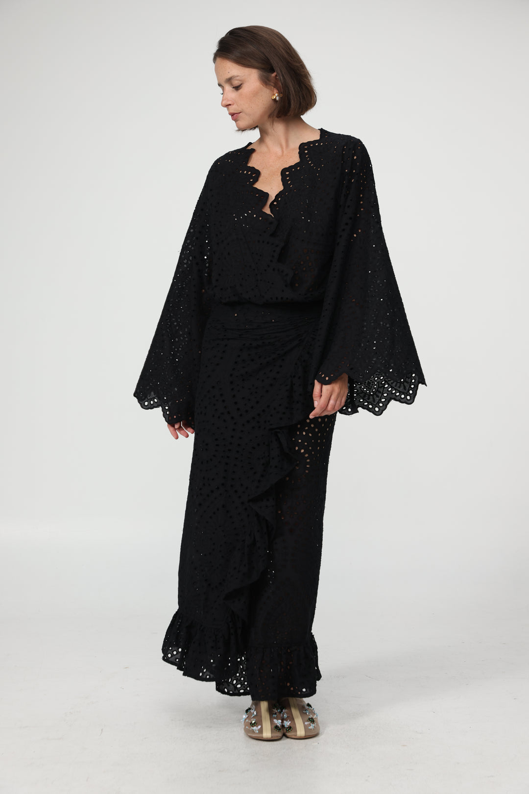 Eyelet Black Wrap Skirt
