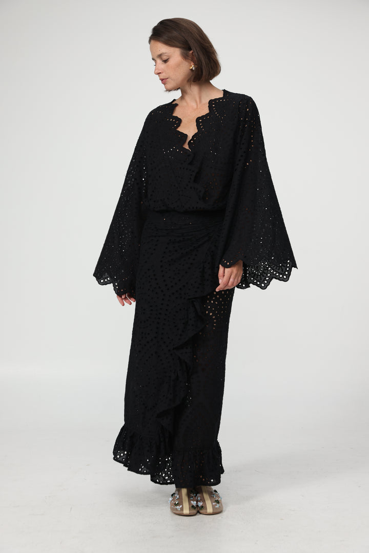 Eyelet Black Wrap Skirt