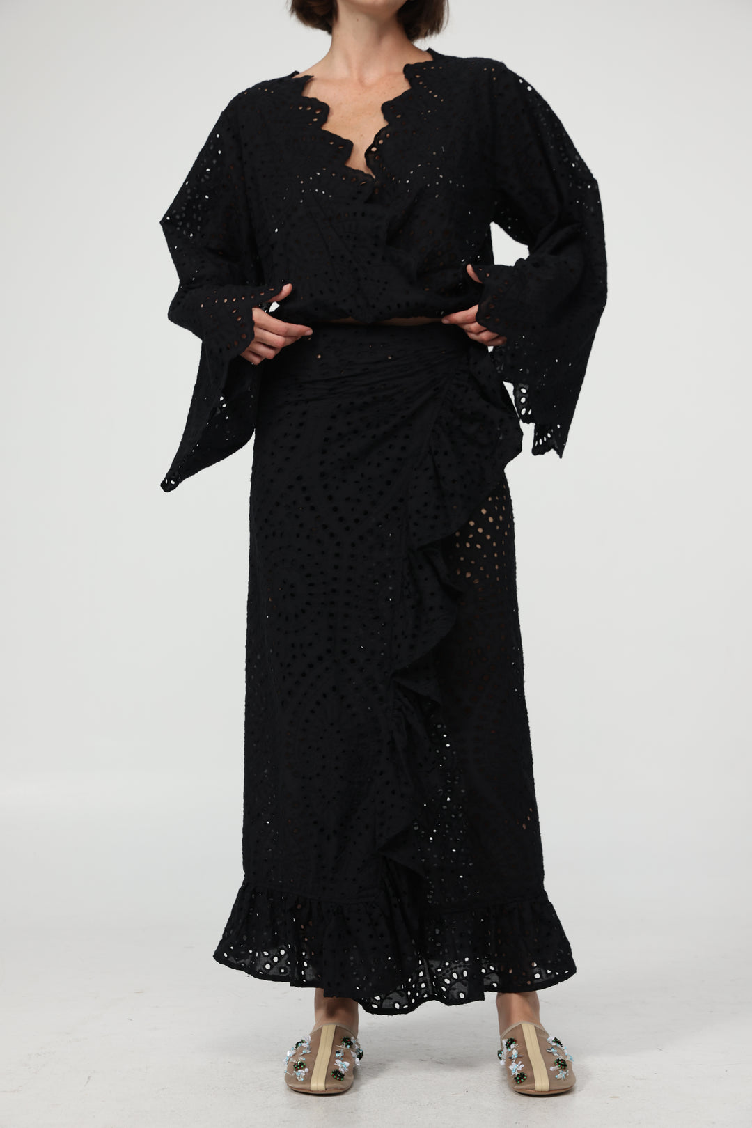 Eyelet Black Wrap Skirt