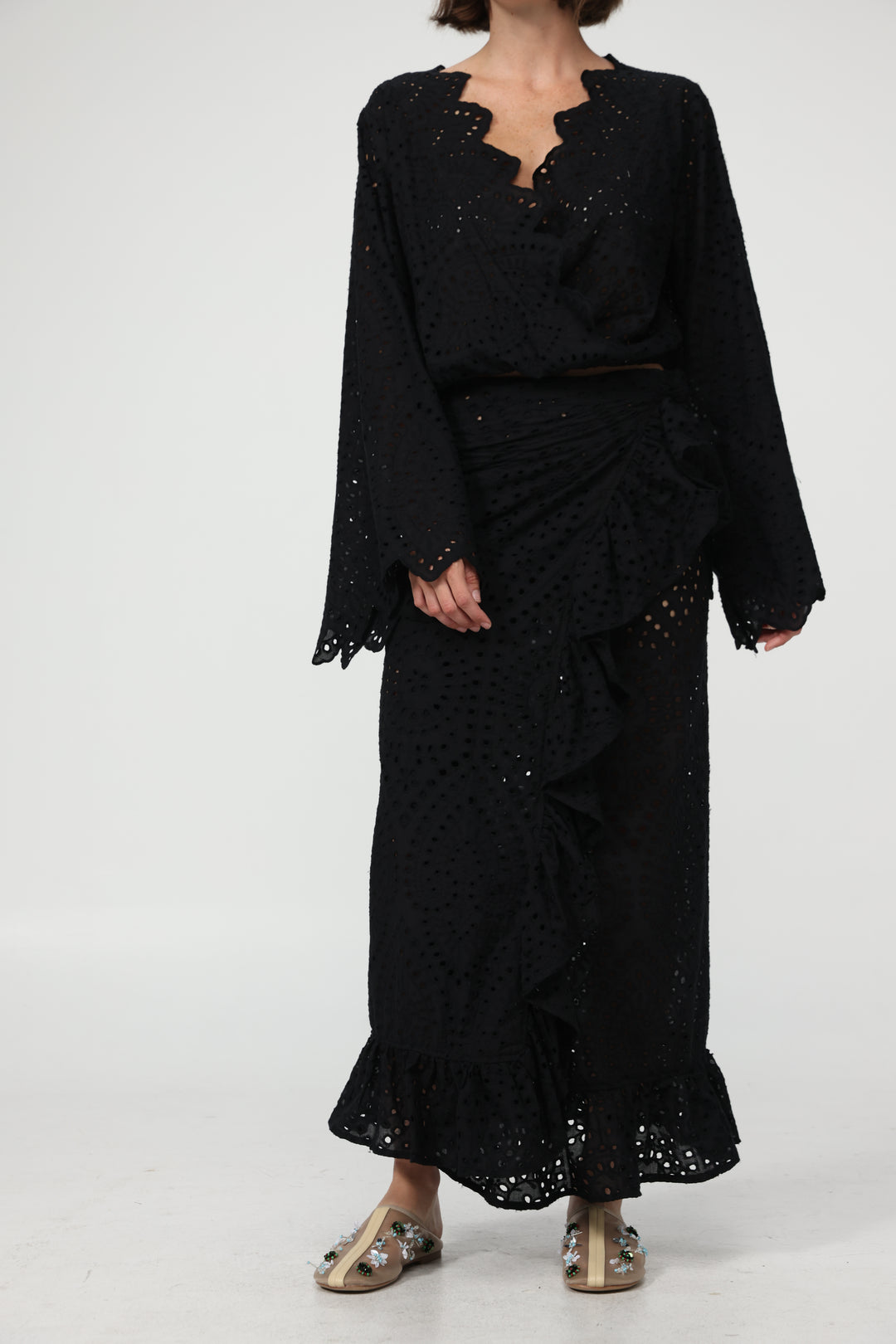 Eyelet Black Wrap Skirt