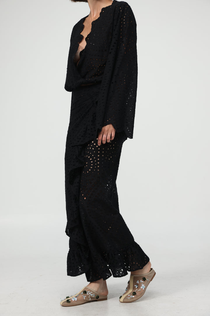 Eyelet Black Wrap Skirt