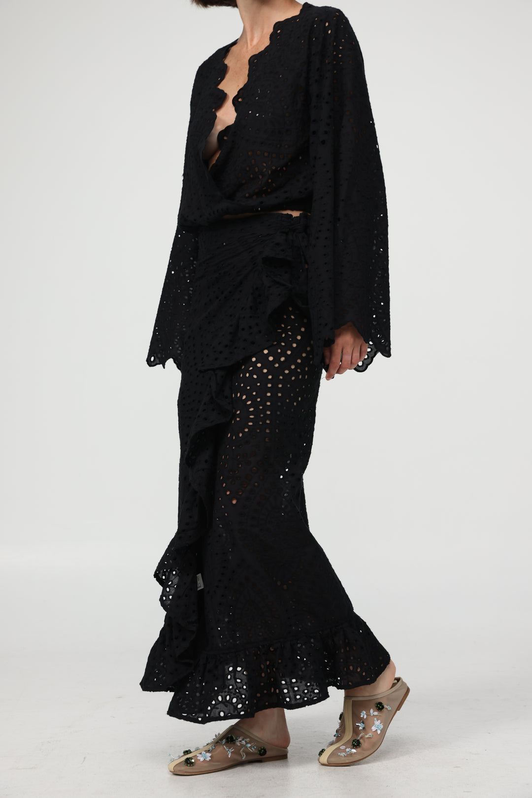 Eyelet Black Wrap Skirt