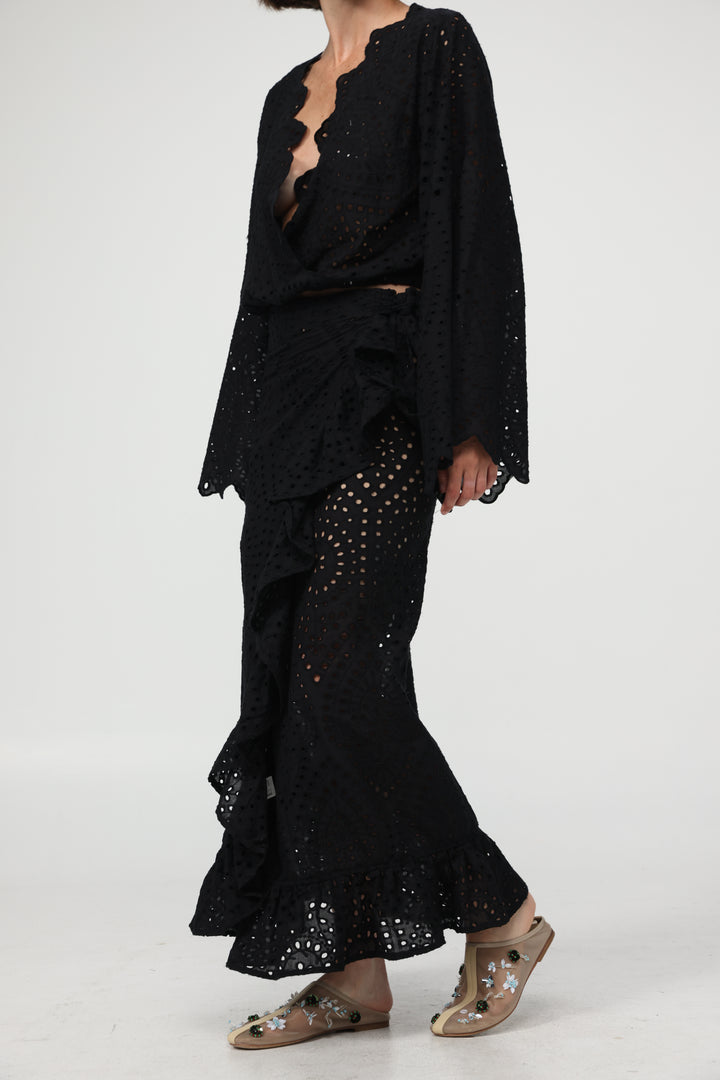 Eyelet Black Wrap Skirt