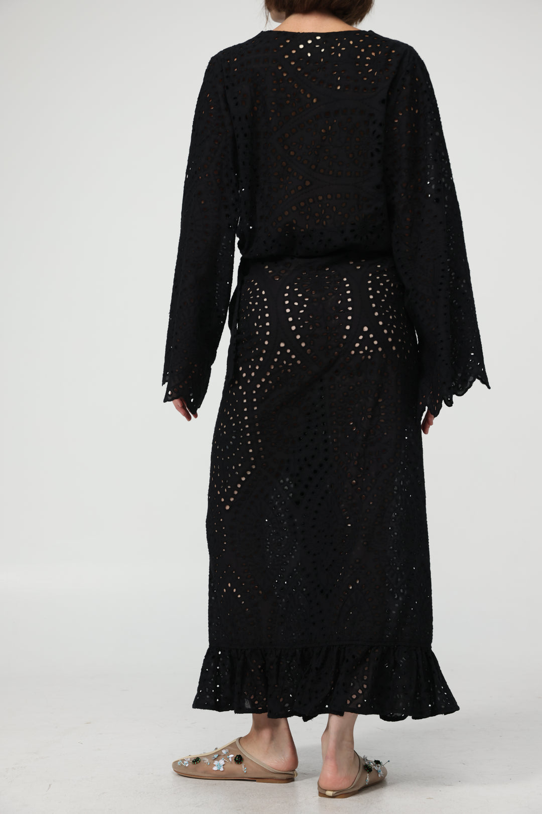 Eyelet Black Wrap Skirt