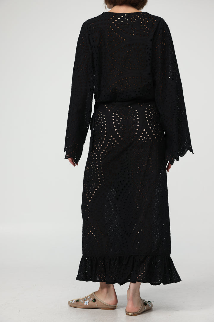 Eyelet Black Wrap Skirt