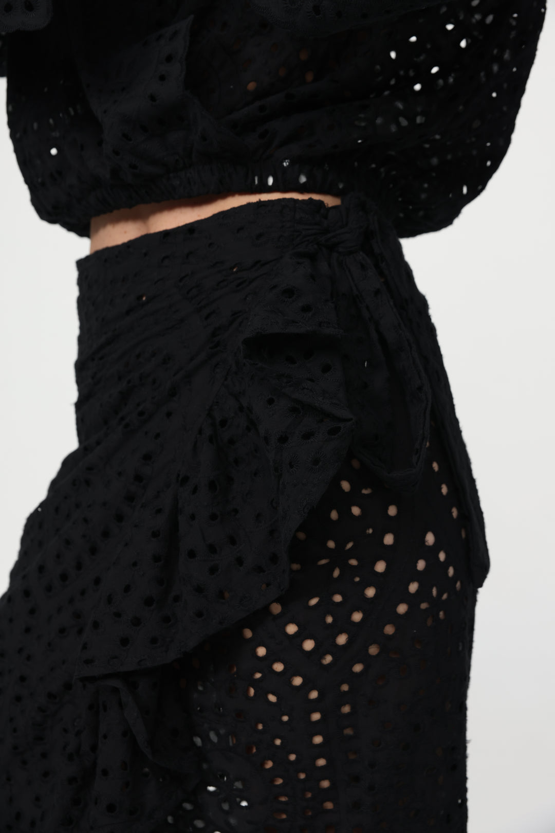 Eyelet Black Wrap Skirt