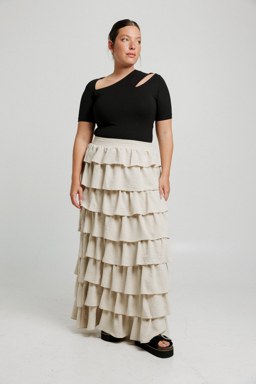 Peplum Black Viscose Skirt