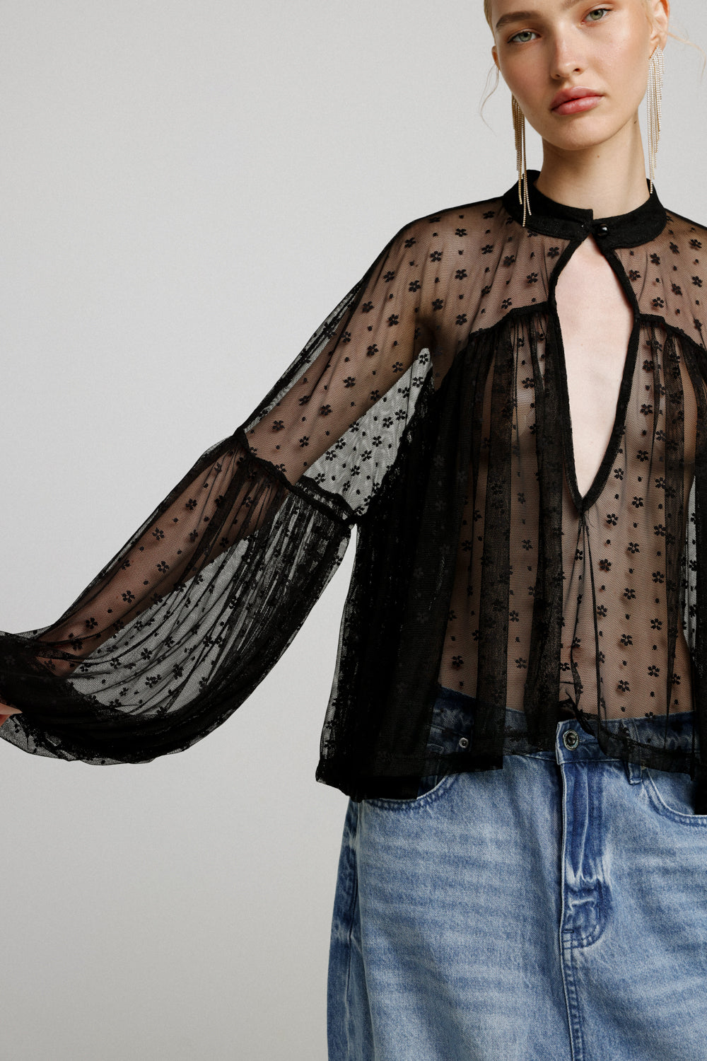 Floral Black Lace Blouse