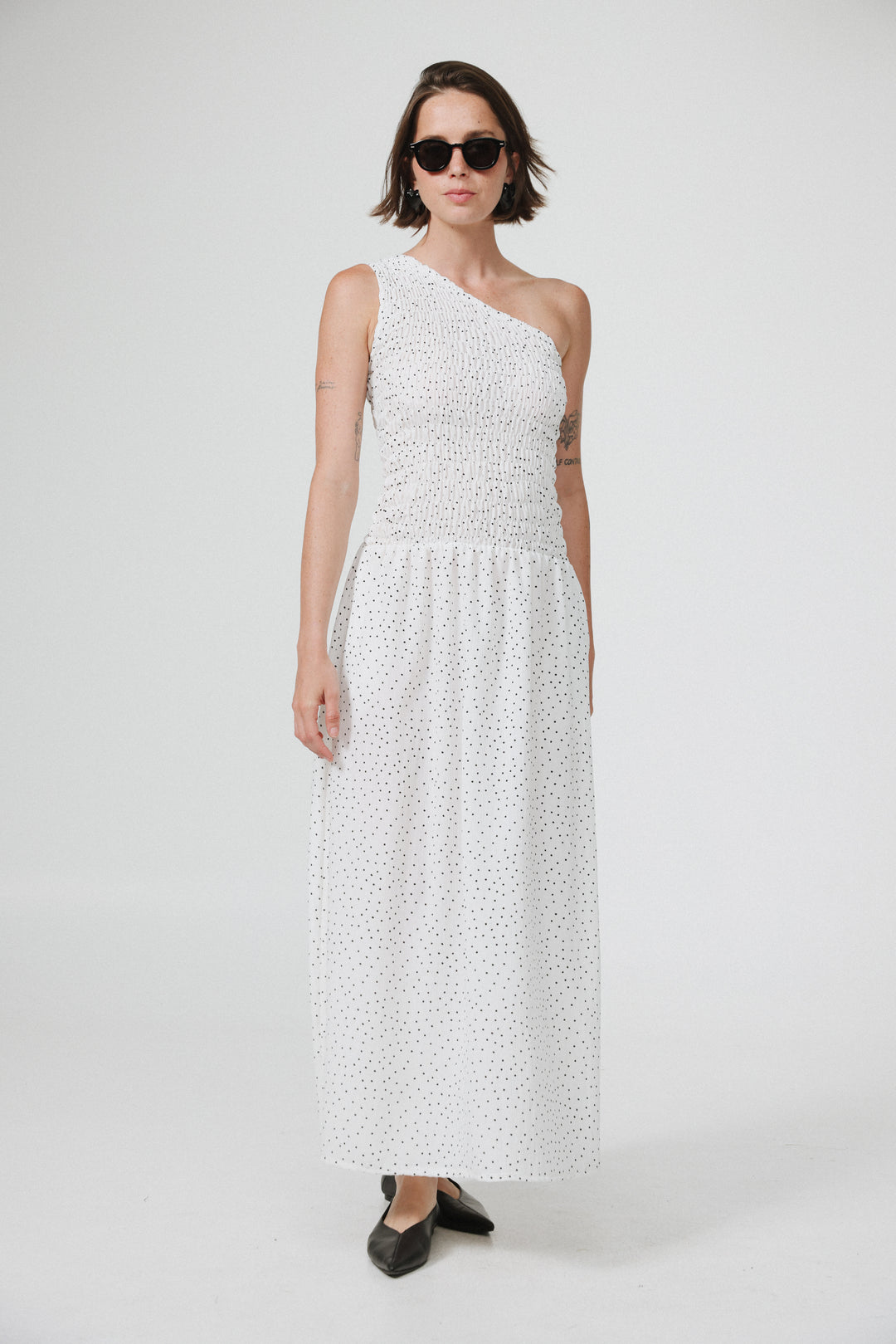 Wonder White Dots One Shoulder Dress