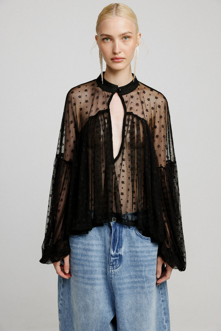 Floral Black Lace Blouse