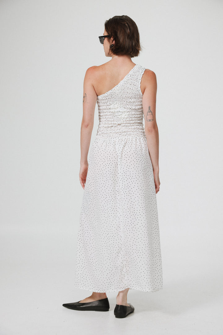 Wonder White Dots One Shoulder Dress