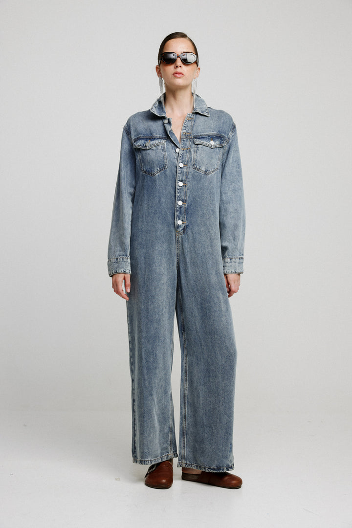 Herzel Blue Wide Denim Jumpsuit