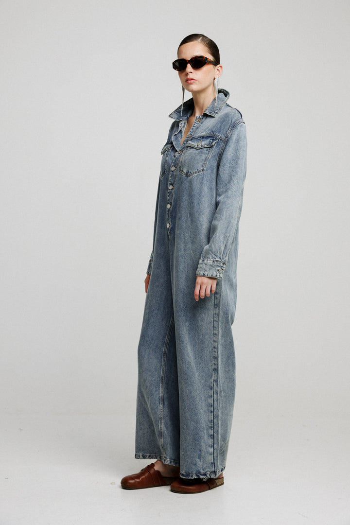 Herzel Blue Wide Denim Jumpsuit