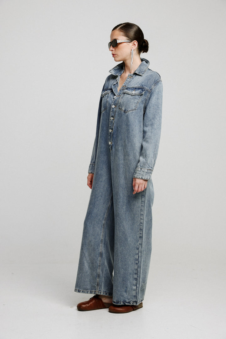 Herzel Blue Wide Denim Jumpsuit