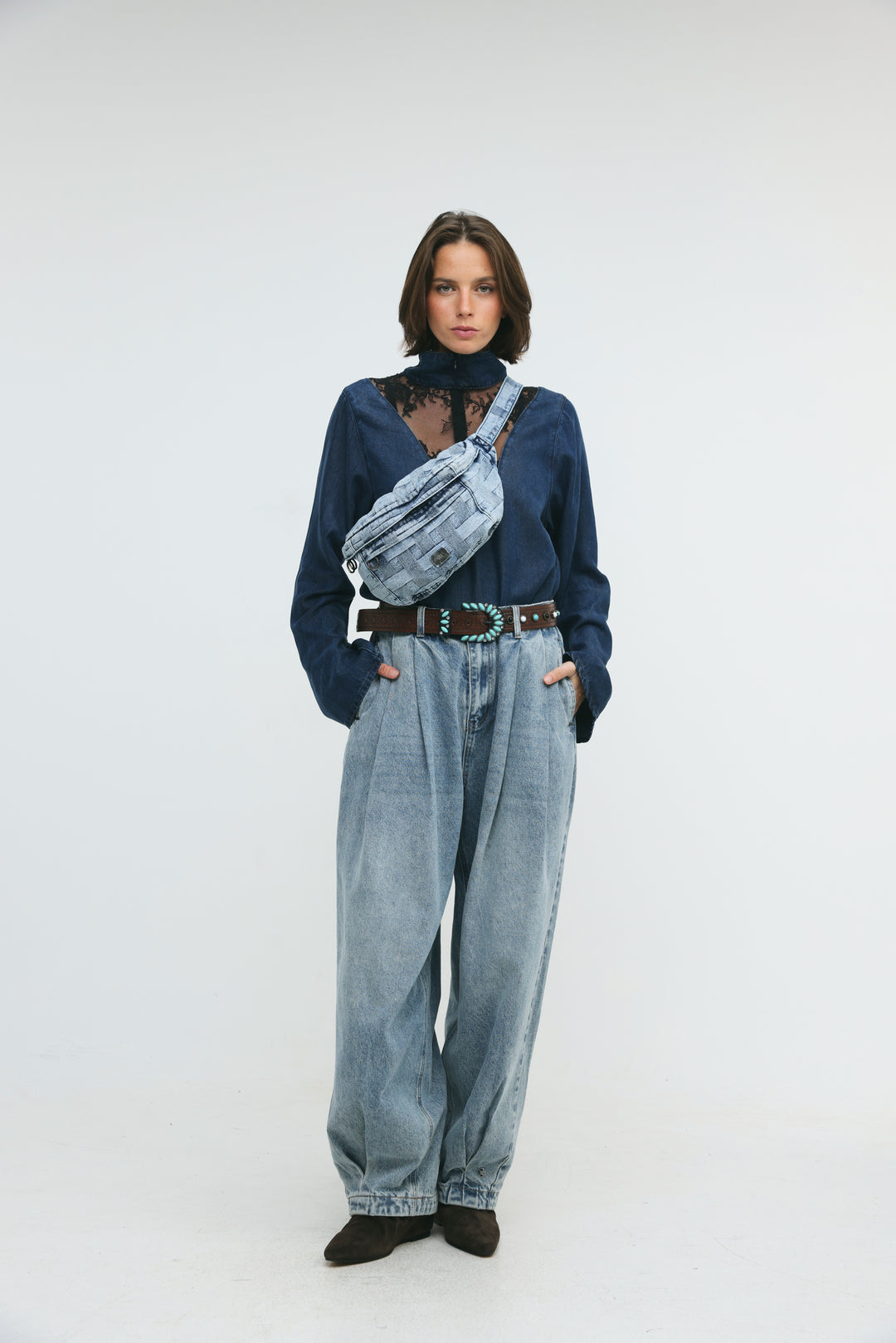 Woven Denim Belt Bag