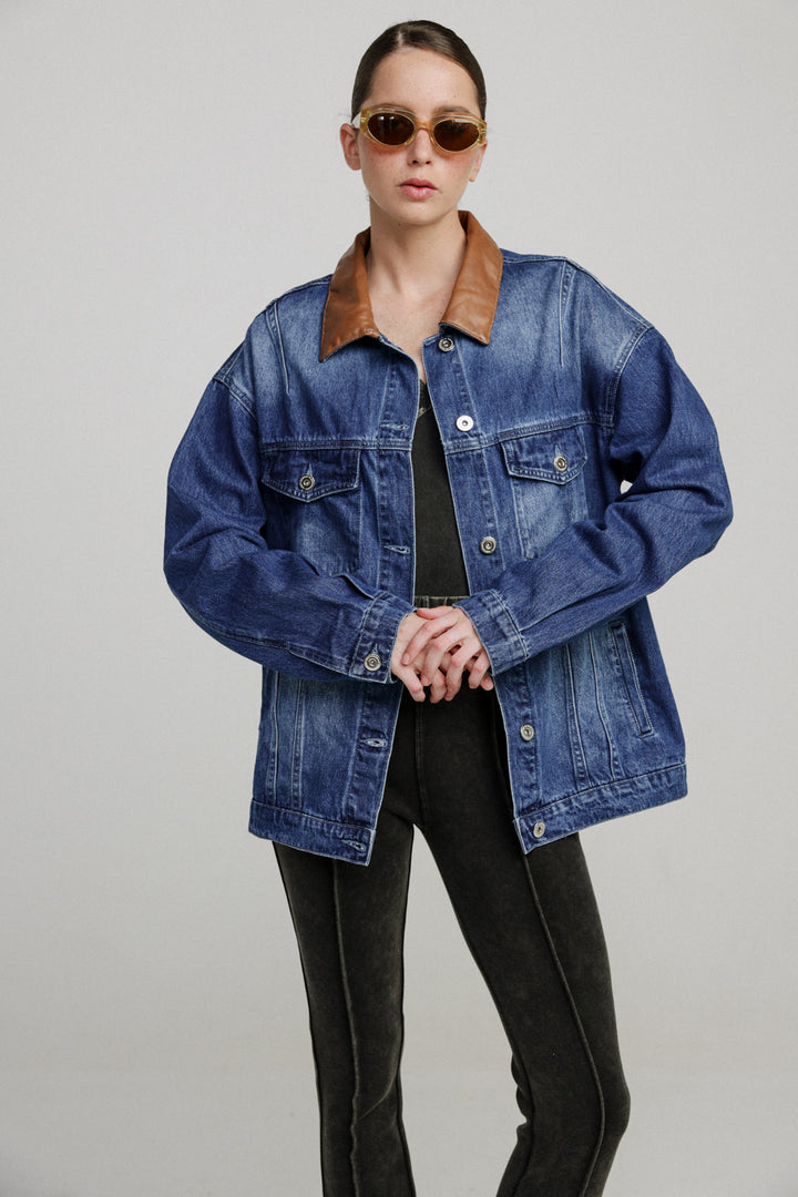 Oversized Mixed Blue Denim Jacket