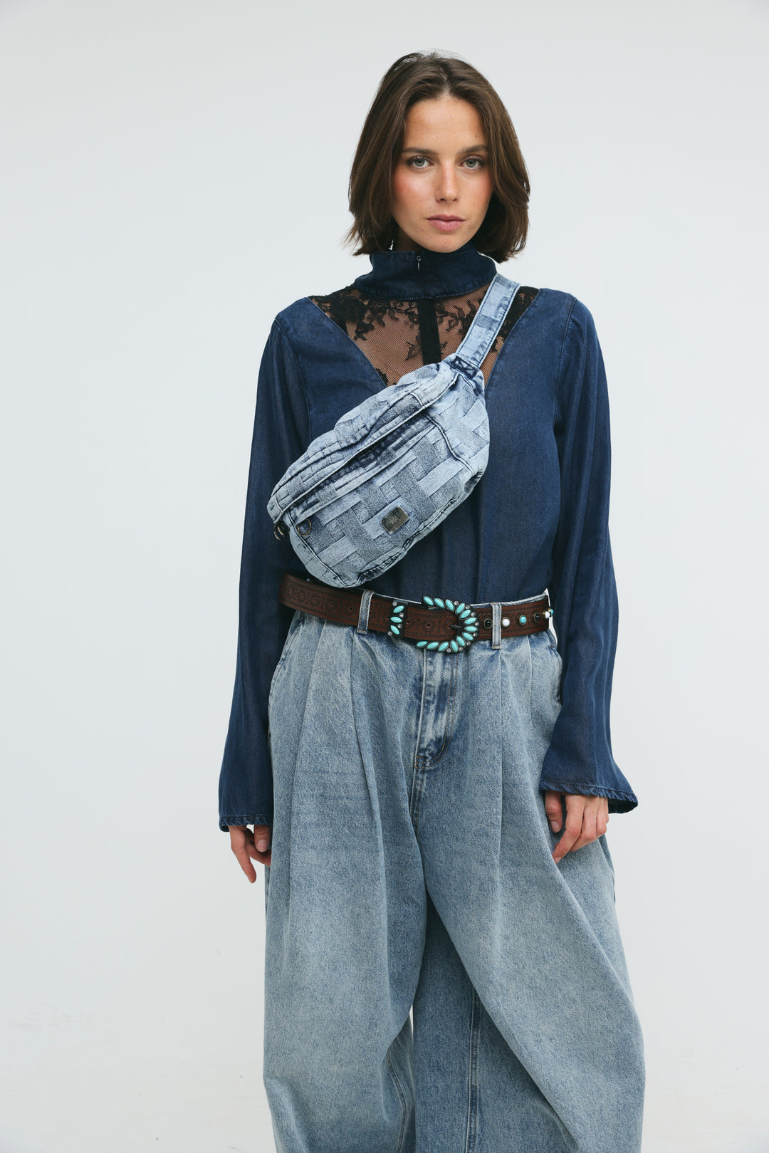 Woven Denim Belt Bag