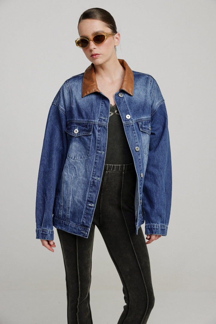 Oversized Mixed Blue Denim Jacket