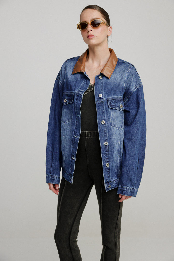 Oversized Mixed Blue Denim Jacket