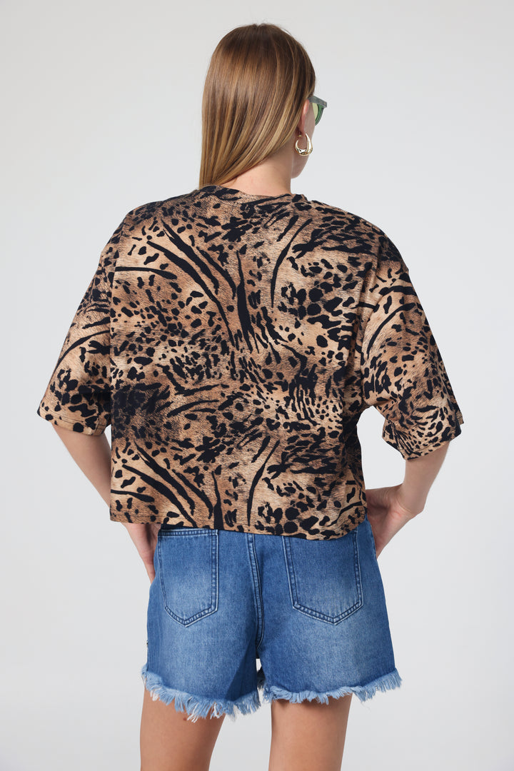 טי שירט קרופ מנומר גב Crop Leopard T-Shirt 