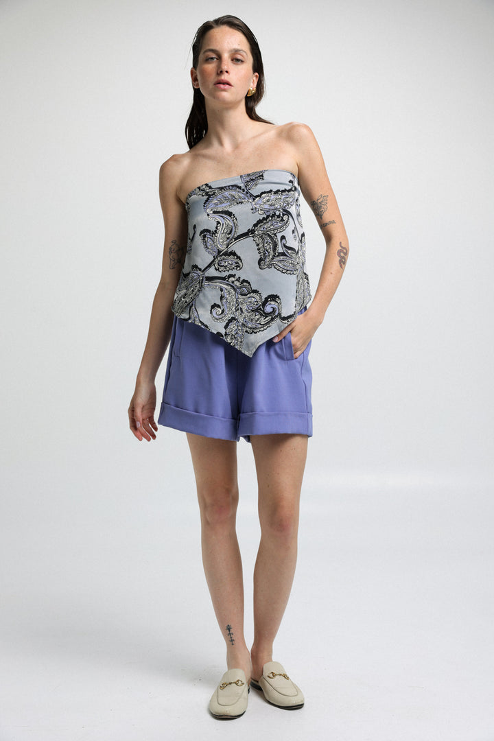 Paisley Grey Print Strapless