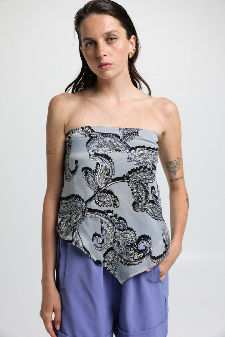 Paisley Grey Print Strapless