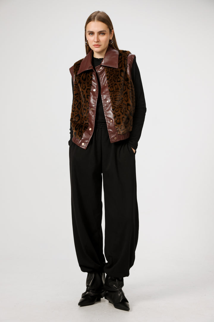 ווסט מנומר לנשים Fluffy Leopard Vest 