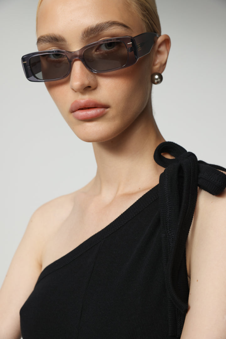 אוברול וואן שולדר עם פפיון לקשירה עצמית Tie Black One Shoulder Jumpsuit