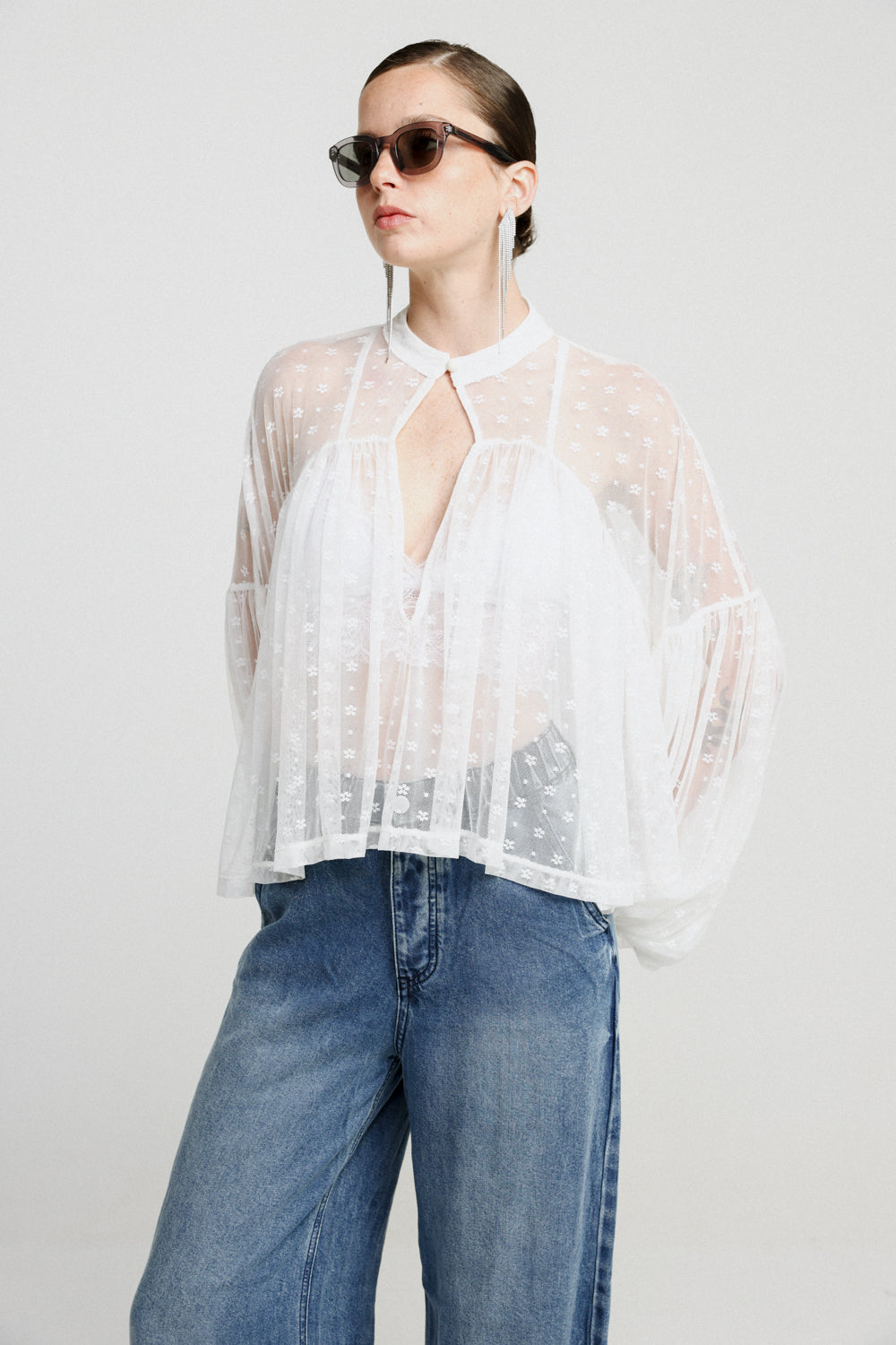 Floral White Lace Blouse